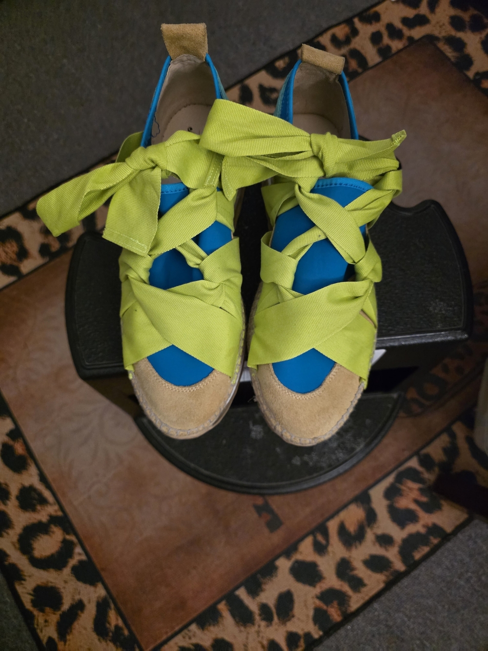 Women’s Lime Green & Blue Ribbon Lace-Up Espadrilles - Picture 1 of 8